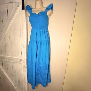 Abercrombie Tiered Maxi Dress French Blue with pockets smocked bodice NWT